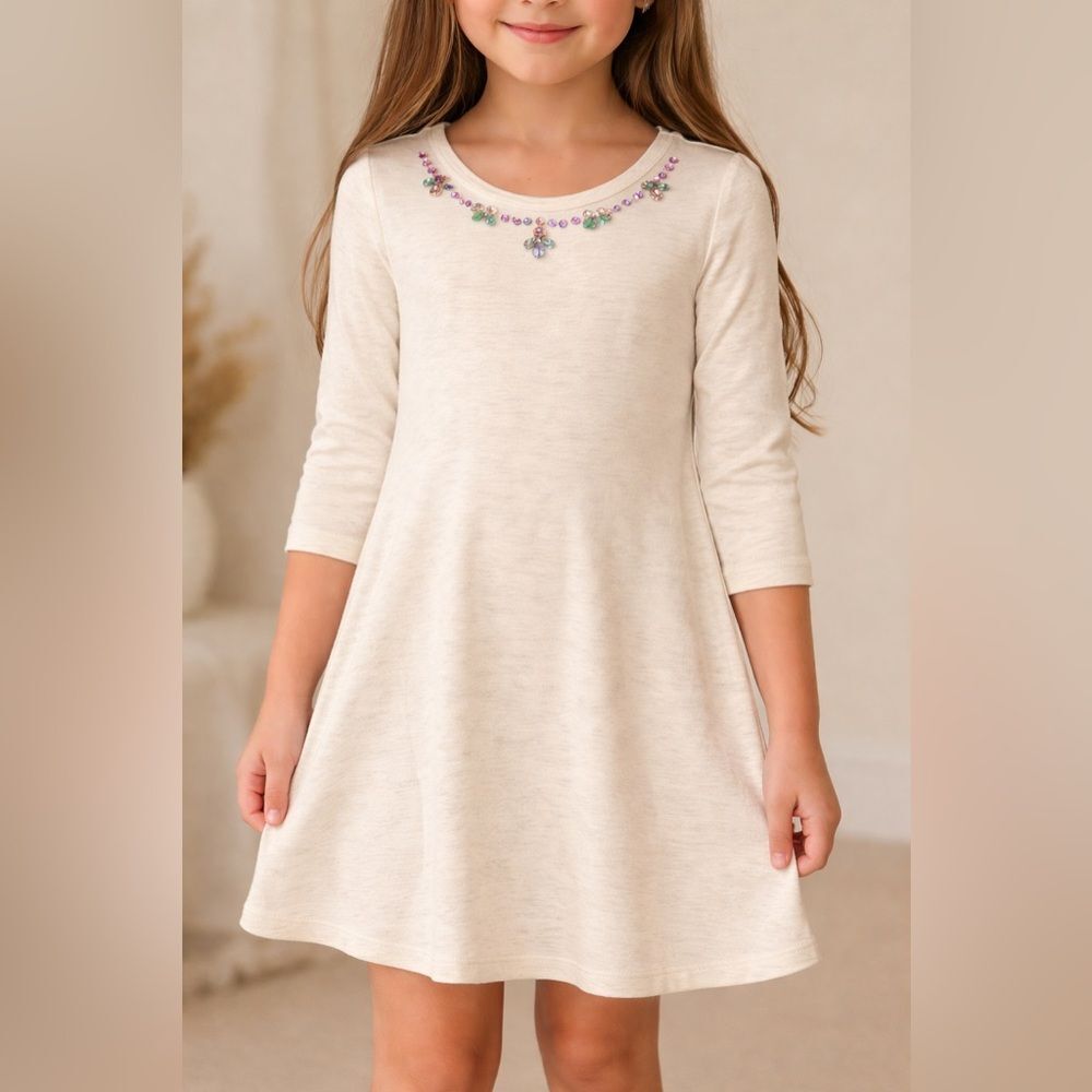 Jessica Simpson Girls M Cream Jeweled Knit Dress NWT Holiday Party